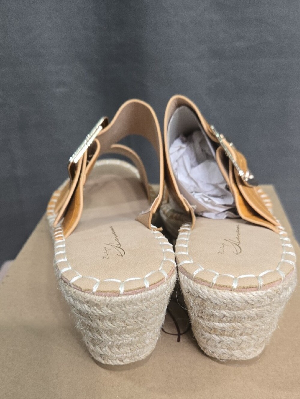 Vintage Havana Yellow Croc-Embossed Espadrille Wedge Slide with Buckle - Picture 3 of 7